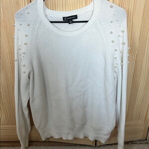 INC International Concepts White Sweater with Pearl Details